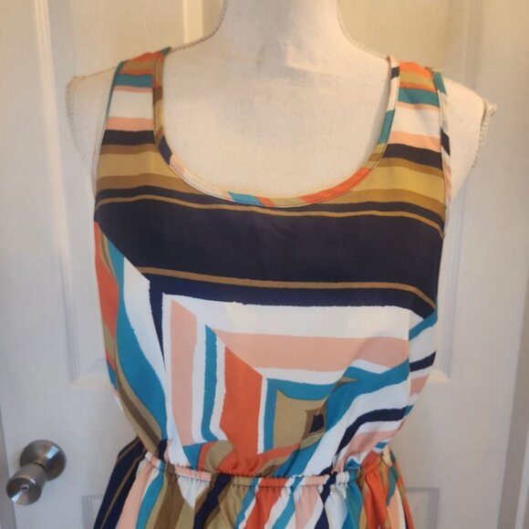 Xhiliration Maxi Stripe Dress in Blue Orange Sz: M Hi-Low Hem - Picture 3 of 15